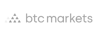 BTCMarkets logo: Triangles and "btc markets" text